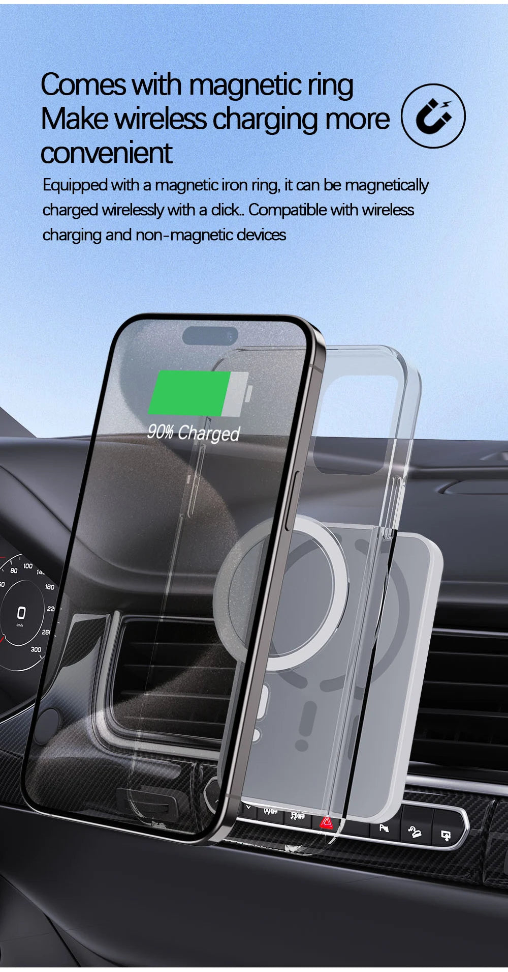 Magnetic Car Wireless Charger 15W For iPhone 12 13 14 15 & 16 Pro Max