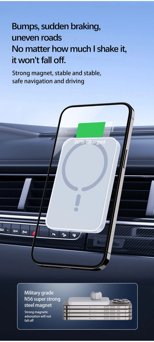 Magnetic Car Wireless Charger 15W For iPhone 12 13 14 15 & 16 Pro Max