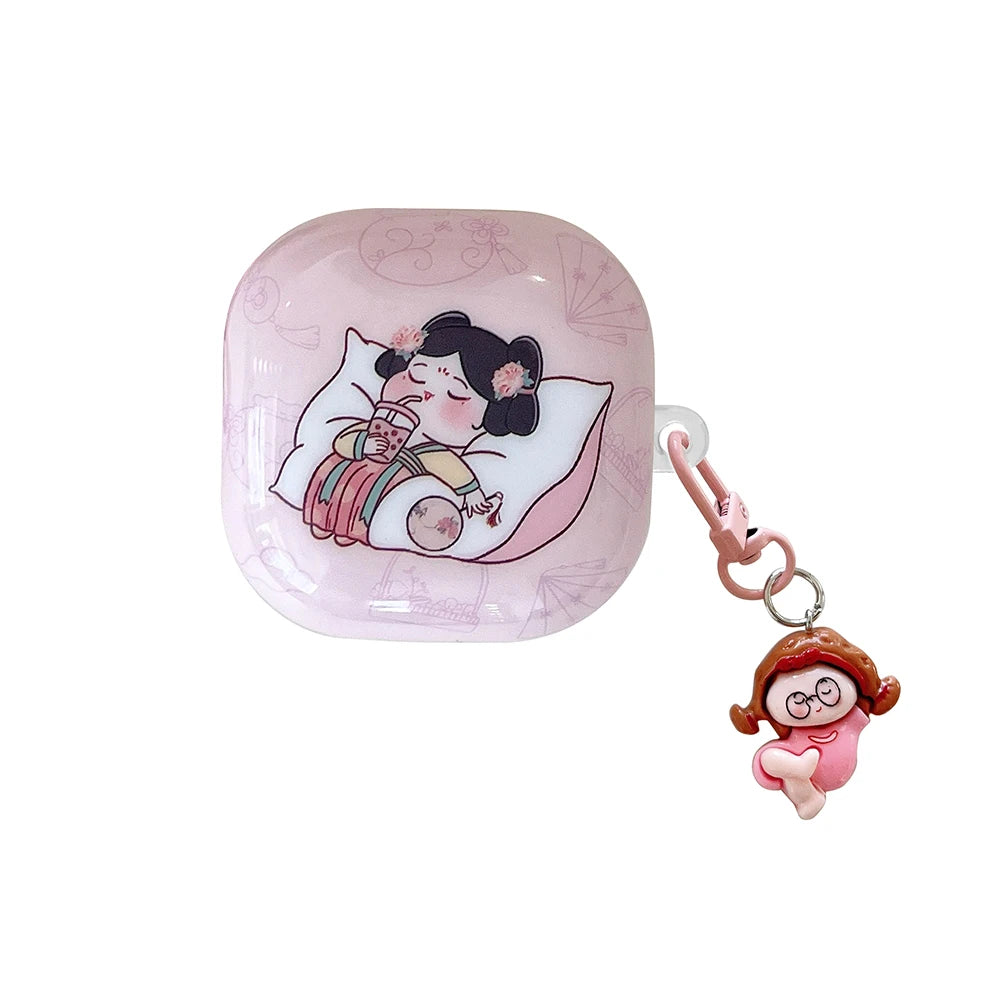 ''Rose Heart and Pink Bear Pendant'' Earphone Case For Galaxy Buds
