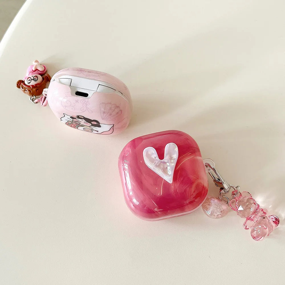 ''Rose Heart and Pink Bear Pendant'' Earphone Case For Galaxy Buds