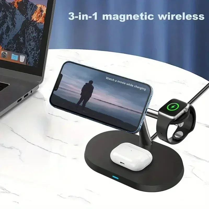 3 in 1 Magnetic Wireless Charging Station  For iPhones, Air pods and Apple watches