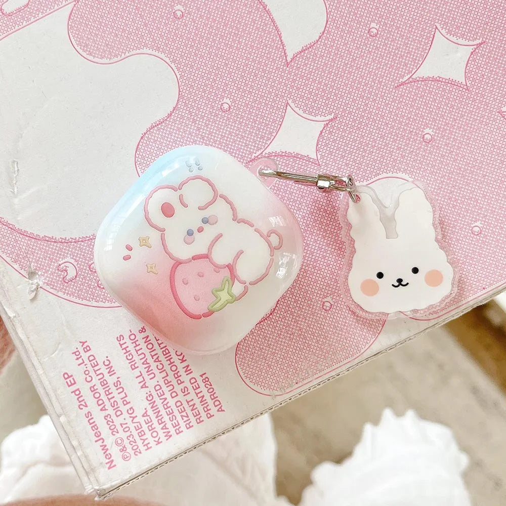 ''Rose Heart and Pink Bear Pendant'' Earphone Case For Galaxy Buds